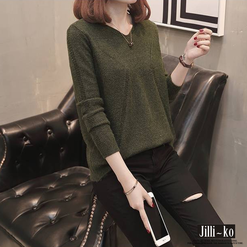 JILLI-KO 後身開衩排釦裝飾針織毛衣- 綠/紅 product image 1