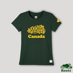 Roots女裝-愛最大加拿大日系列 國旗海狸短袖T恤-綠色