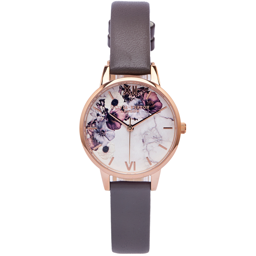 OLIVIA BURTON 大理石紋的皮革手錶(OB16MF08)-白面/30mm