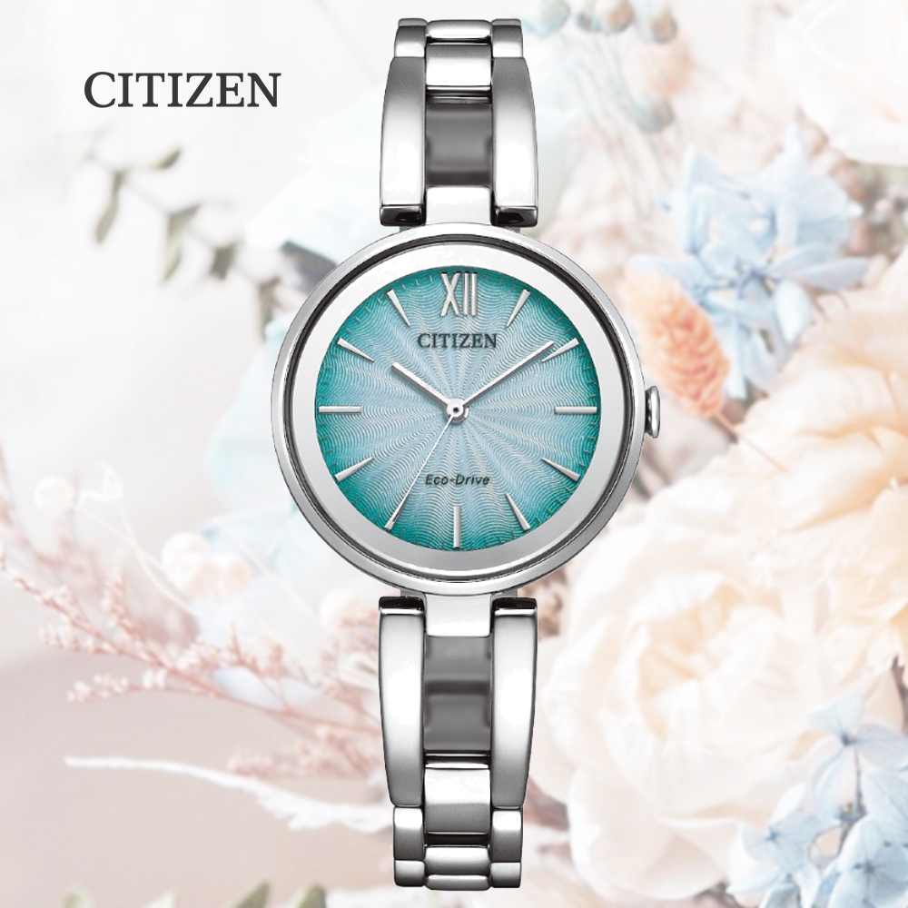 CITIZEN 星辰 LADYS 光動能 簡約淑女腕錶-28mm EM0801-85X 湖水綠