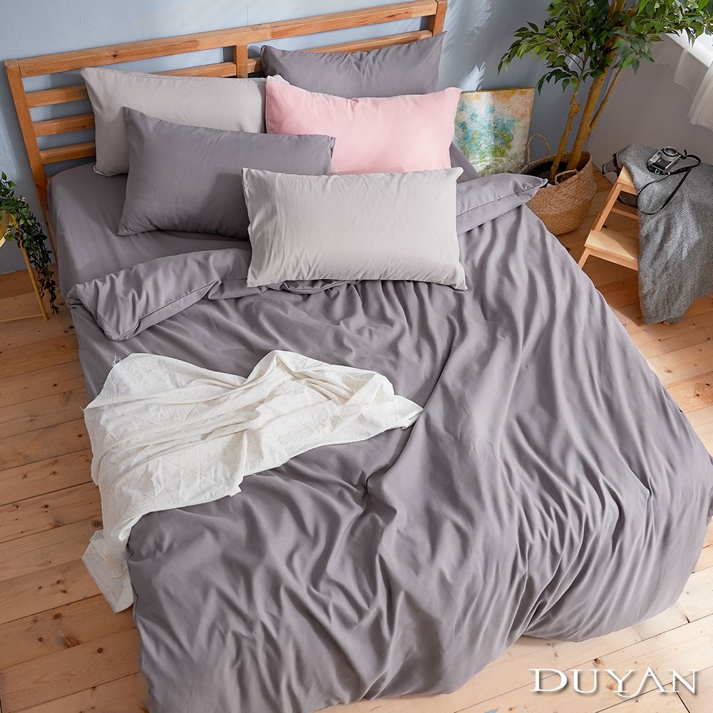 DUYAN竹漾-芬蘭撞色設計-單人三件式舖棉兩用被床包組-炭灰色 台灣製