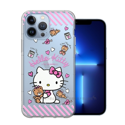 三麗鷗授權 Hello Kitty凱蒂貓 iPhone 13 Pro 6.1吋 浮雕彩繪空壓手機殼(熊熊)