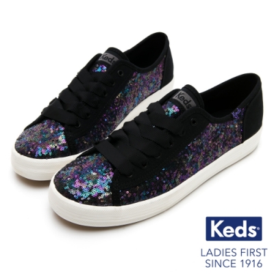 Keds KICKSTART 華麗亮片綁帶休閒鞋-黑