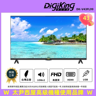 【DigiKing 數位新貴】新美學無邊43吋低藍光FHD液晶顯示器(DK-V43FL99)