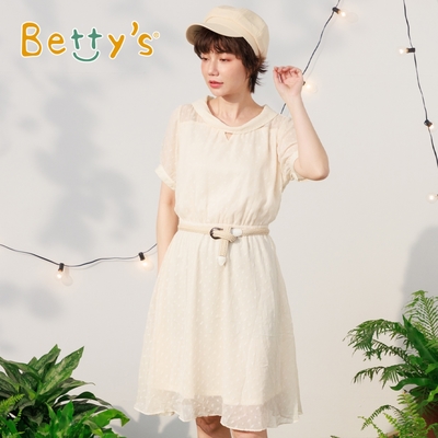 betty’s專櫃款　蝴蝶結領鬆緊腰雪紡洋裝 (卡其)