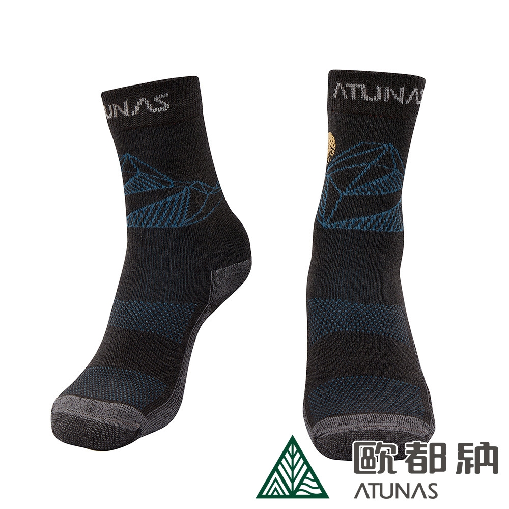 【ATUNAS 歐都納】中筒厚底羊毛襪A1ASEE04N黑/吸濕排汗/抑菌除臭/保暖舒適/登山運動襪