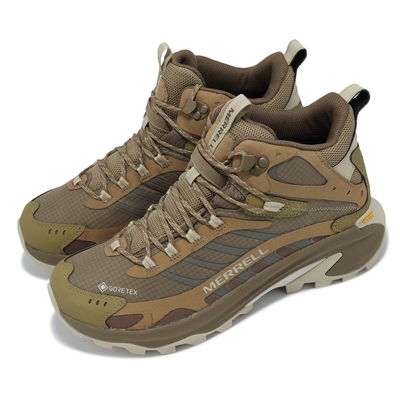 Merrell 戶外鞋 Moab Speed 2 Mid GTX 男鞋 卡其 棕 防水 黃金大底 緩衝 抓地 登山鞋 ML037505