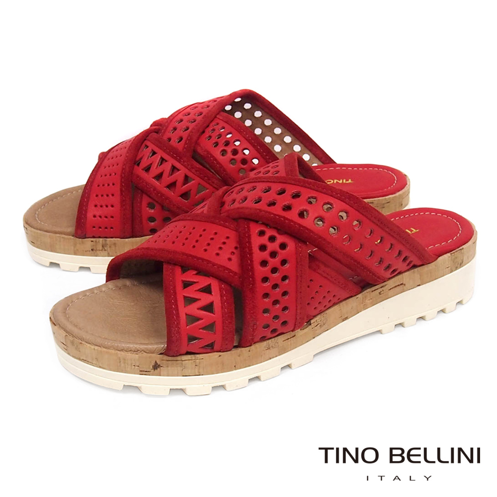 Tino Bellini 義大利進口造型鞋帶交錯厚底涼拖鞋_ 紅