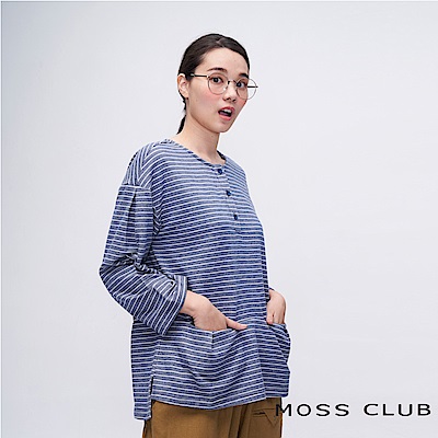 MOSS CLUB INLook 休閒舒適感條紋落肩上衣(藍色)