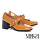 高跟鞋 MISS 21 復古時髦寬繫帶方頭瑪莉珍粗高跟鞋－橘棕 product thumbnail 1