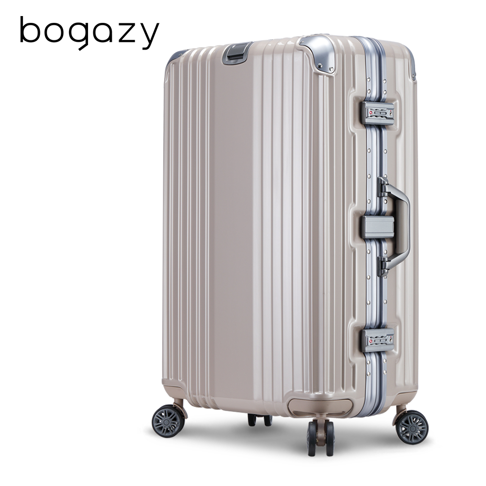 Bogazy 篆刻經典 26吋鋁框抗壓力學鏡面行李箱(暮色棕)