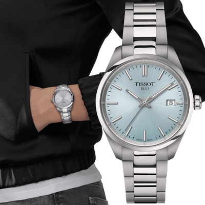 TISSOT天梭 官方授權 PR100 經典簡約石英腕錶-冰藍 禮物推薦 畢業禮物 34mm / T1502101135100