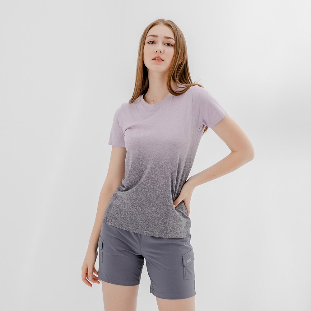Hang Ten-女裝-恆溫多功能-銀纖維無縫涼感抗菌除臭漸層短袖T恤-淺紫