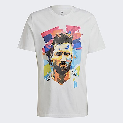 Adidas M MESSI G T [HA0930] 男 短袖 上衣 T恤 手繪 梅西 插畫 棉質 舒適 休閒 白