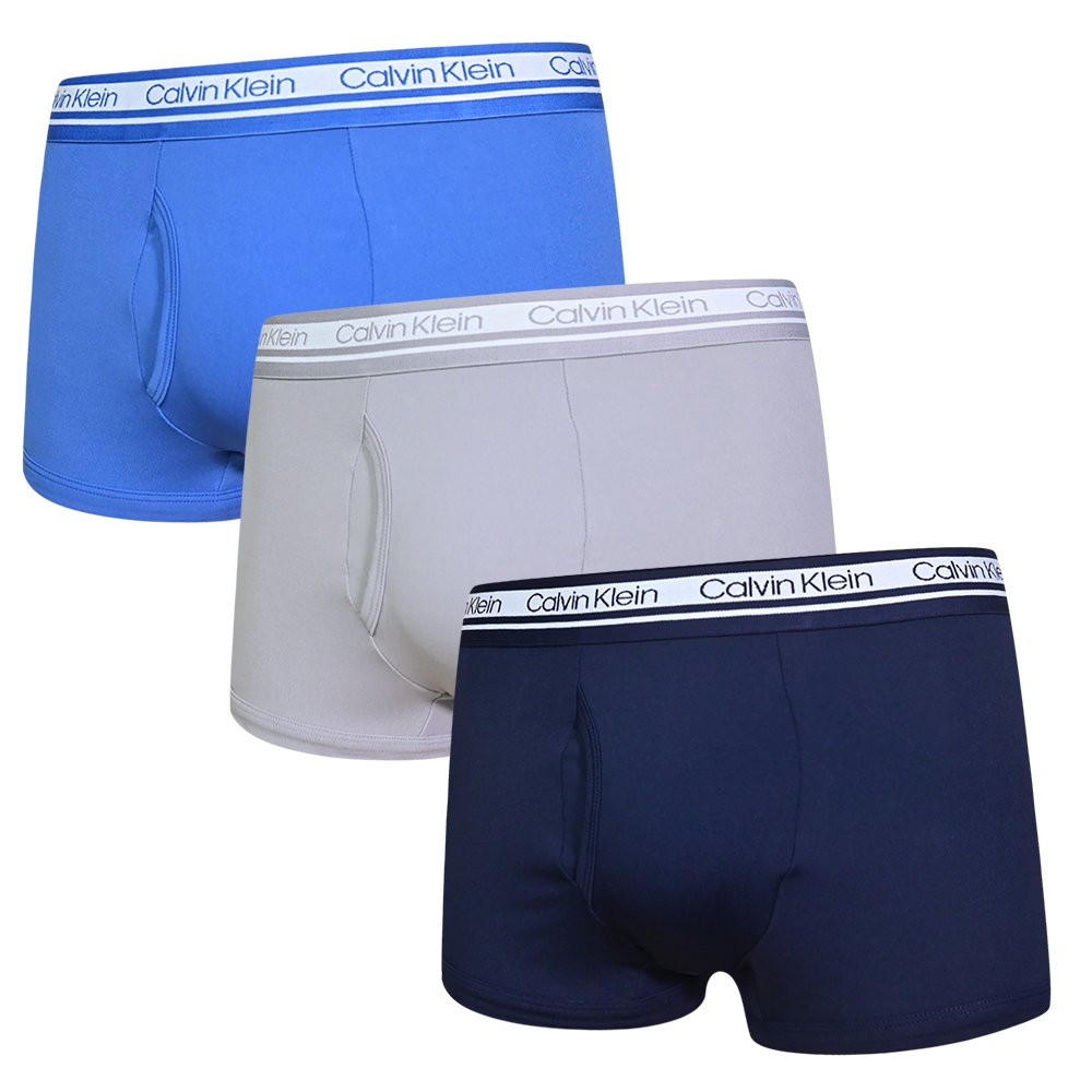 Calvin Klein Microfiber 男內褲 絲質彈力舒適合身四角褲/CK內褲-深藍、灰、藍 三入組