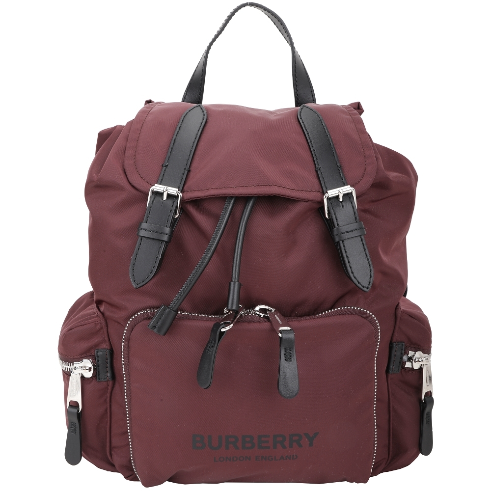 BURBERRY The Rucksack 中型 字母標誌尼龍軍旅背包(勃根地紅)