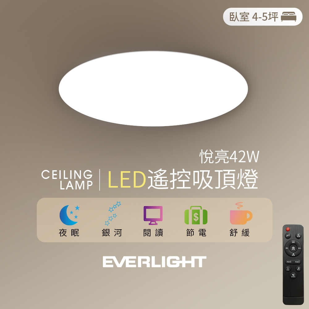 Everlight 億光 悅亮42W LED遙控吸頂燈 適用4-5坪