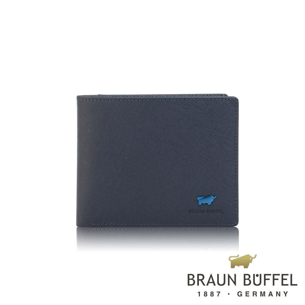 【BRAUN BUFFEL 德國小金牛】台灣總代理 艾康 14卡中間翻透明窗短夾-藍色/BF366-317-NY