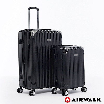 AIRWALK- 都市行旅二件組特光立體拉絲金屬護角輕質拉鍊20+28吋行李箱- 極光黑