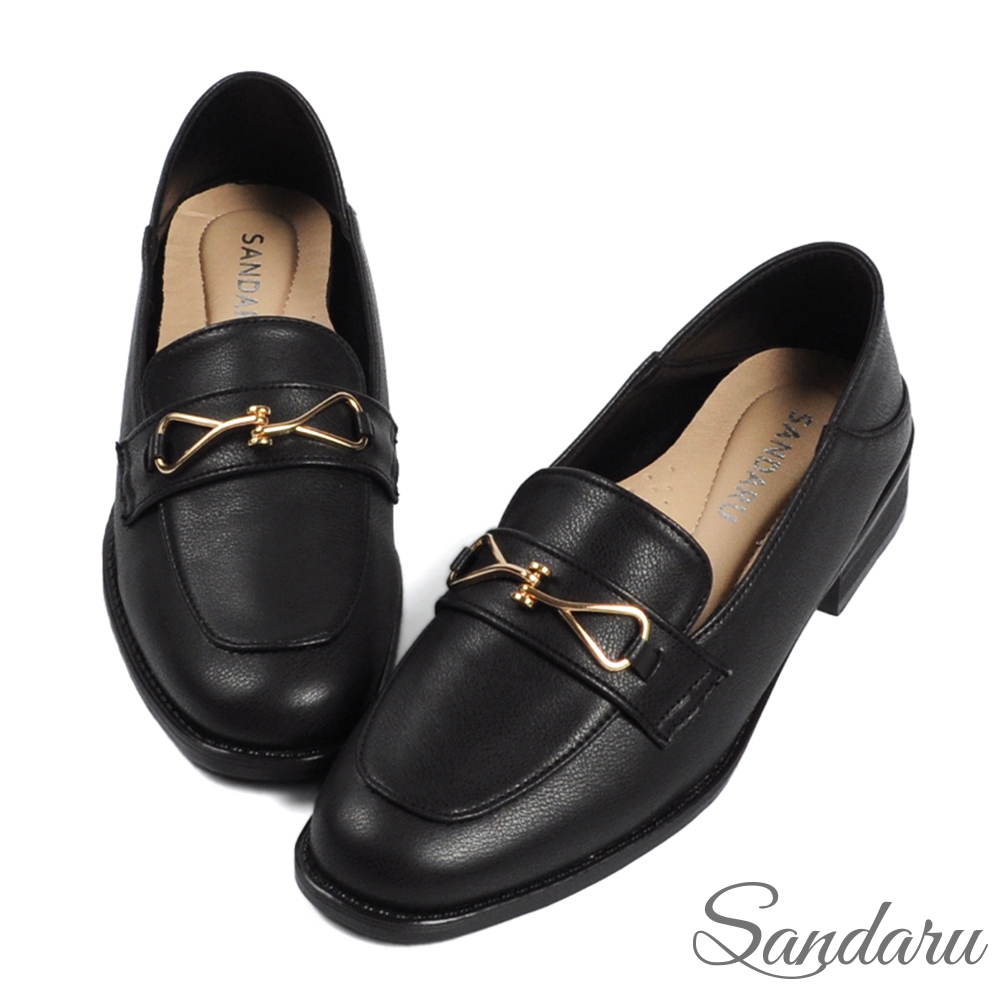 山打努SANDARU-樂福鞋 扭結金飾兩穿紳士鞋-黑