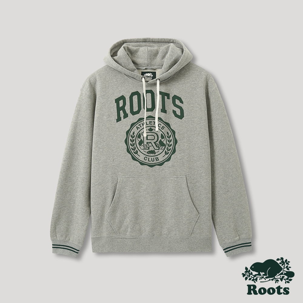 Roots 男裝- 運動派對系列 學院徽章刷毛布連帽上衣-灰色