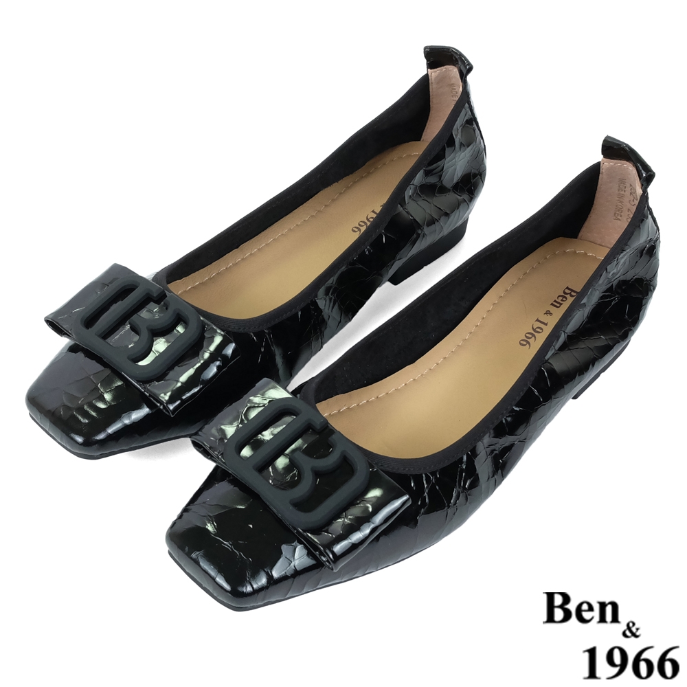 Ben&1966高級牛油皮時尚方頭包鞋-黑(236391)