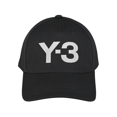 Y-3 LOGO CAP精工刺繡珍珠白字LOGO高級帆布棒球帽(黑)