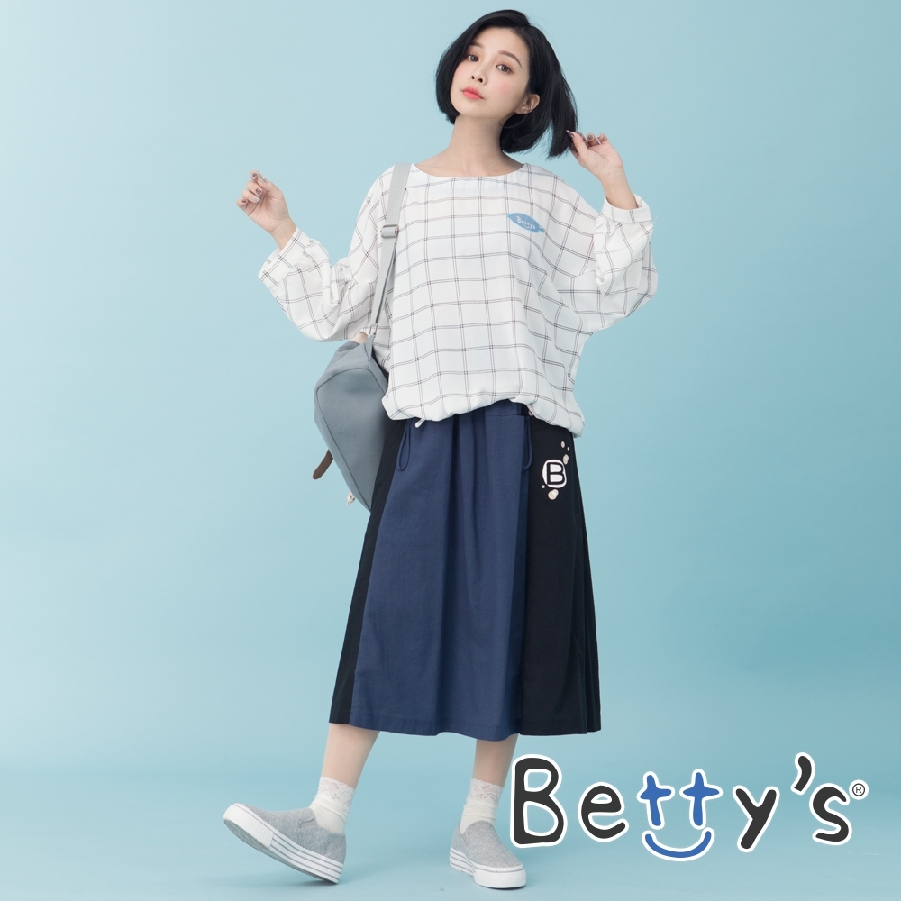 betty’s貝蒂思　造型口袋印花中長裙(深藍)