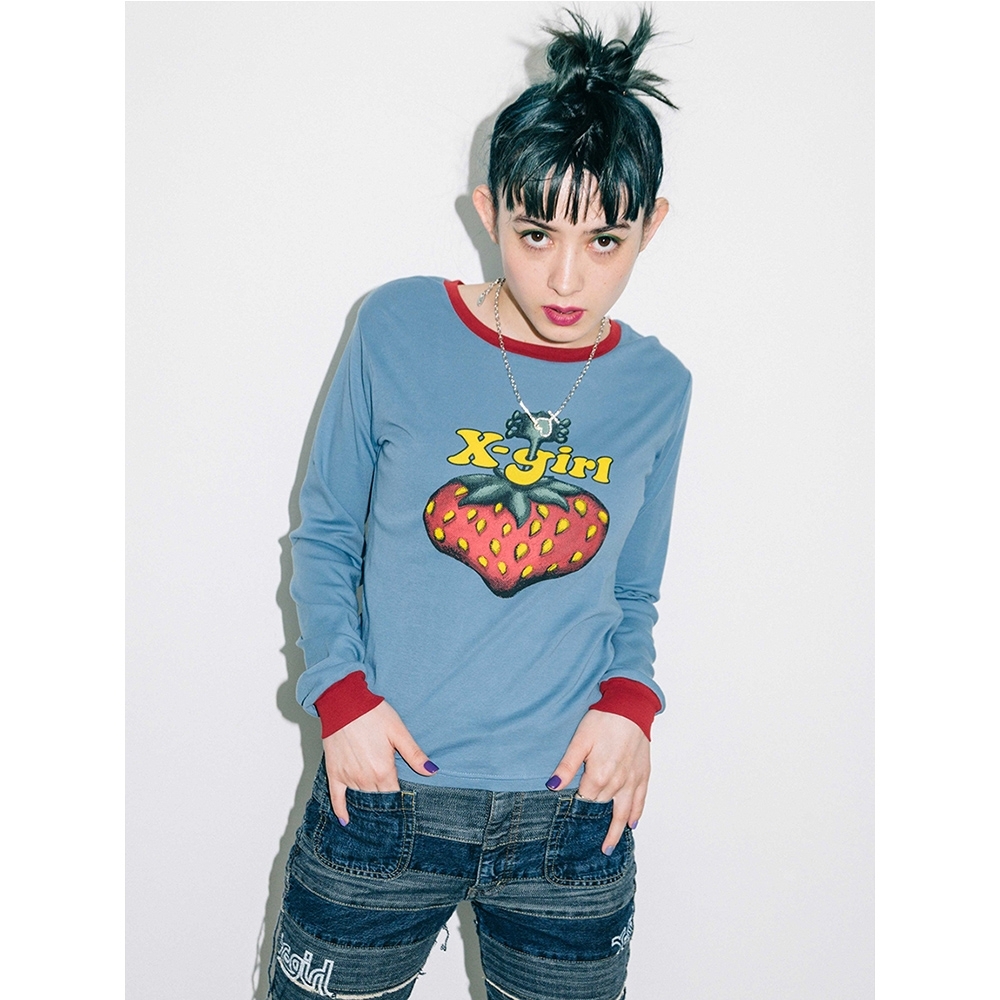 X-girl × HYSTERIC GLAMOUR BERRY L/S BABY聯名長袖T恤-藍