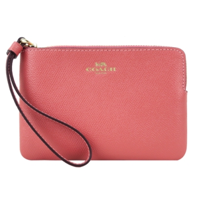 COACH 新款馬車燙金防刮 L 拉鍊手拿包(玫瑰花瓣)