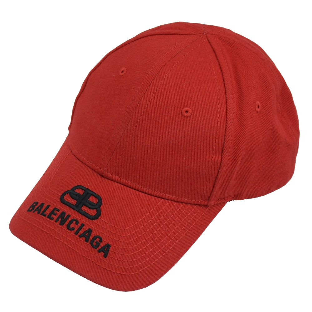 BALENCIAGA電繡黑色英字BB LOGO棉質棒球帽(紅)