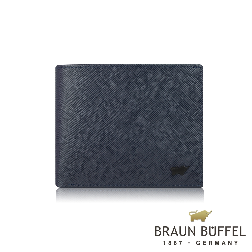 【BRAUN BUFFEL 德國小金牛】台灣總代理 洛菲諾P-II 12卡中間翻透明窗短夾-藍色/BF347-317-NY