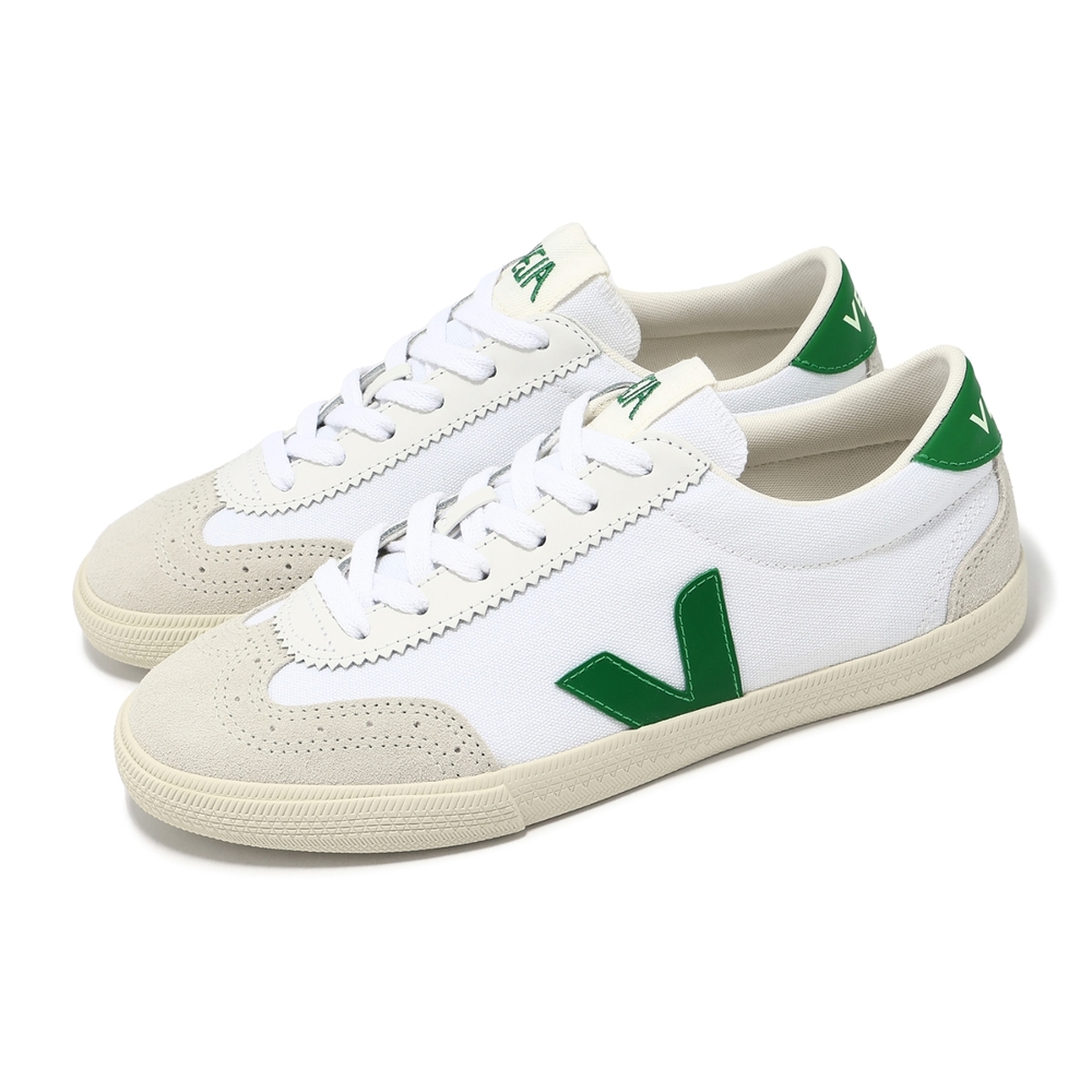 Veja 德訓鞋 Volley Canvas 女鞋 白 綠 麂皮 帆布 拼接 低筒 休閒鞋 VO0103525A