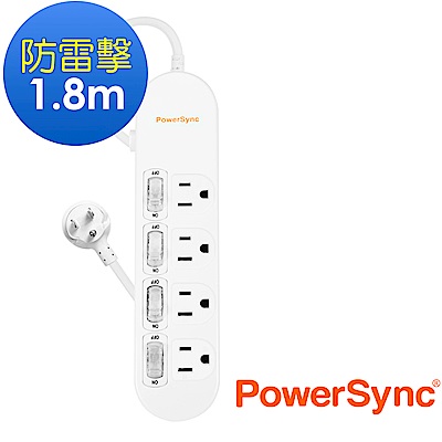 群加 PowerSync 防雷擊4開4插延長線/1.8m(PWS-EEA4418)