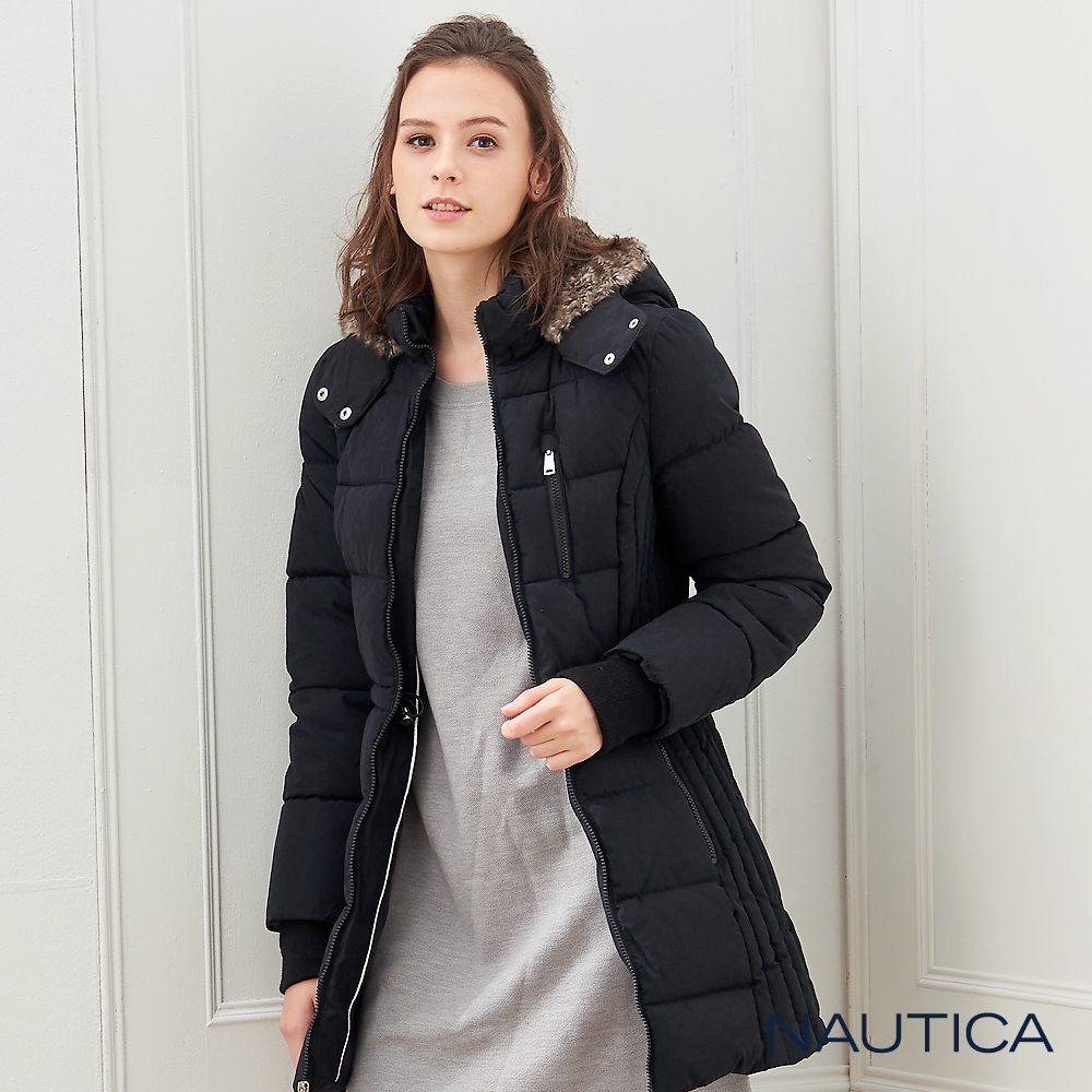 Nautica 女裝經典保暖修身長版外套-黑