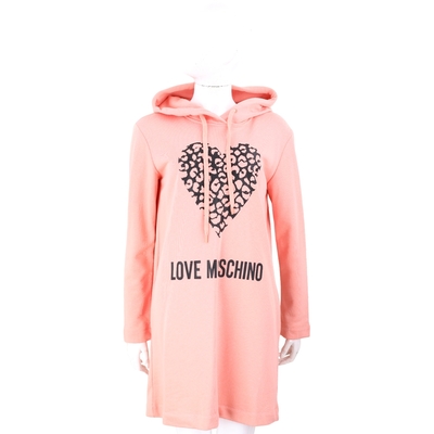 LOVE MOSCHINO 豹紋愛心字母印花粉橘色棉質連帽運動衫/洋裝