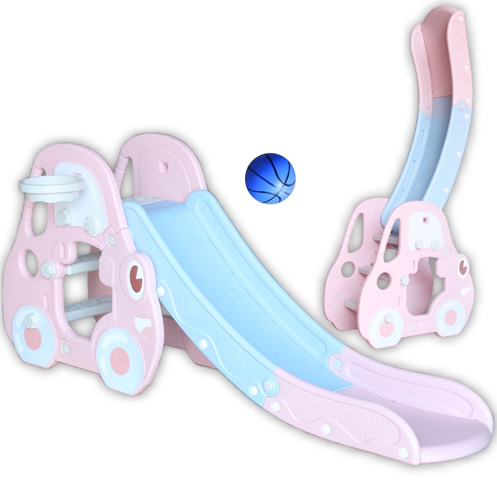 可愛汽車造型音樂溜滑梯(兒童室內遊戲滑梯) - 粉紅