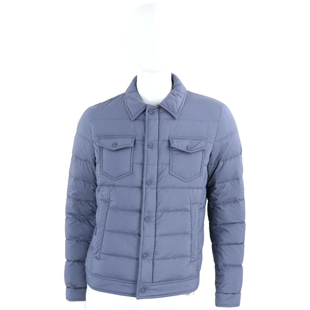 HERNO La Denim 口袋設計灰藍色釦式拉鍊絎縫羽絨夾克