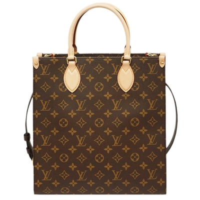 LV M45848 SAC PLAT花紋LOGO Monogram帆布手提斜背托特包(PM/咖啡)