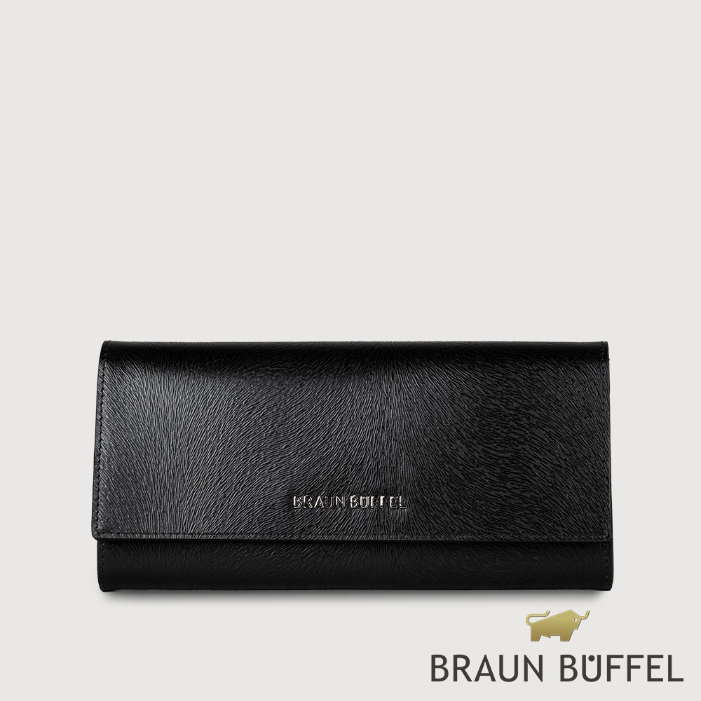 【BRAUN BUFFEL 德國小金牛】台灣總代理  萊納斯 12卡RFID防盜兩折長夾-黑色/BF835-621-BK