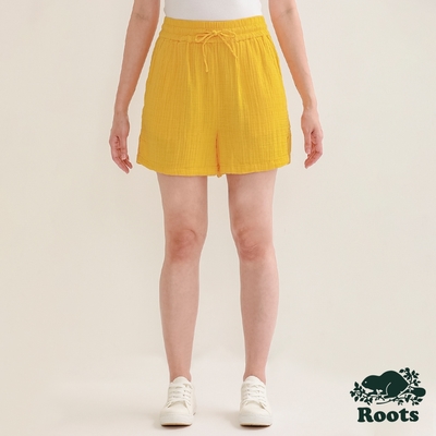 Roots女裝-皺皺布短褲-黃色