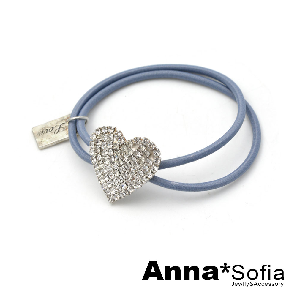 AnnaSofia 幾何滿鑽墜雙繩 純手工彈性髮束髮圈髮繩(藍繩-心墜系)
