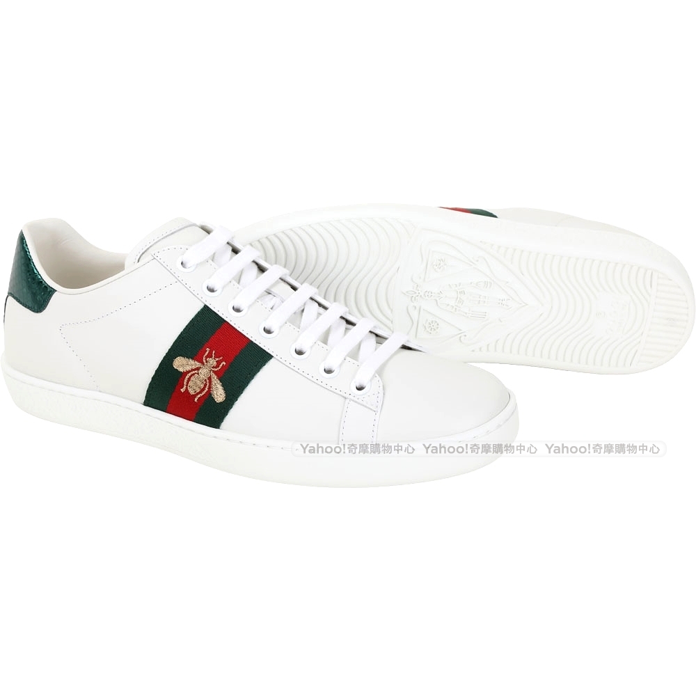 Gucci Ace 蜜蜂刺繡皮革繫帶小白鞋 白色 其他穿搭配件 Yahoo奇摩購物中心