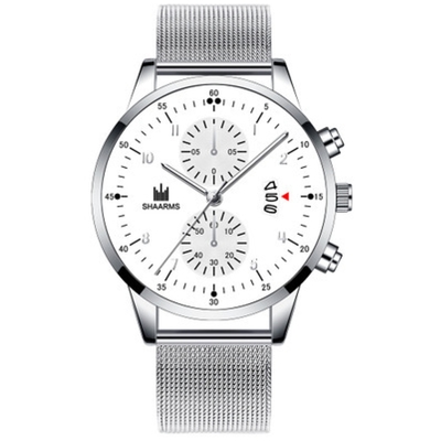 SHAARMS 潮流時尚商務仿二眼日曆米蘭帶手錶