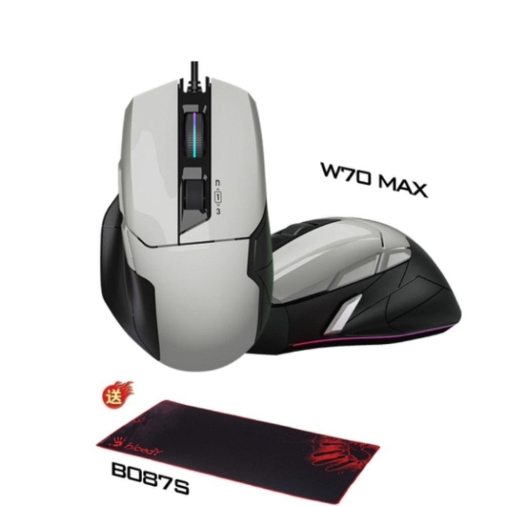 加贈電競滑鼠墊 A4 Bloody W70 MAX 靈敏調校RGB彩漫電競滑鼠(未激活) 亮光白