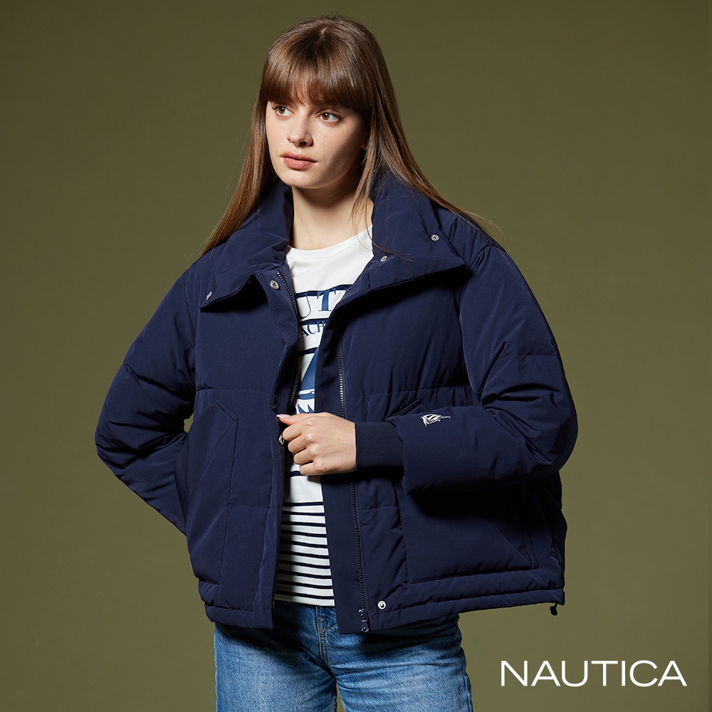 NAUTICA女裝 高領麵包長袖外套-深藍