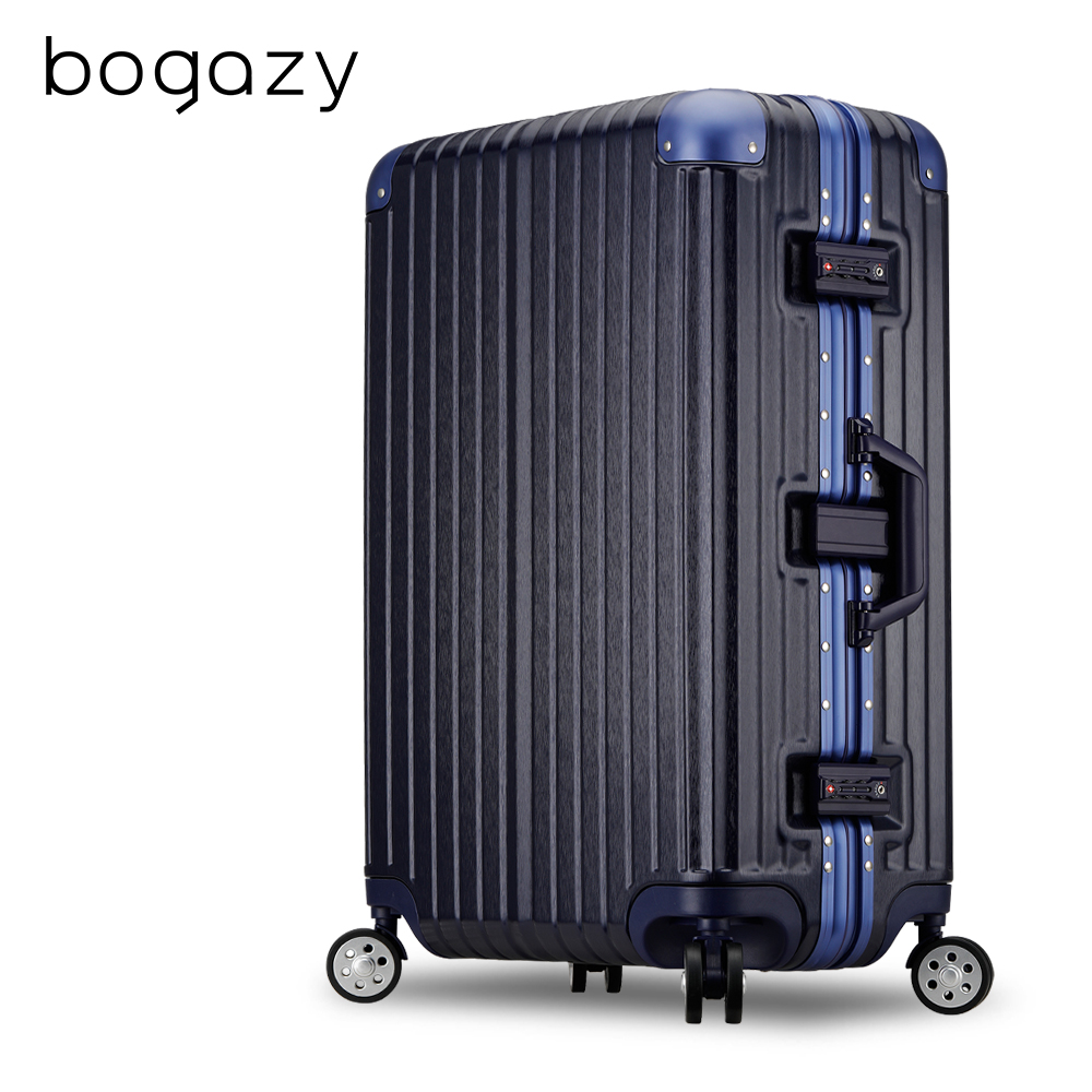 Bogazy 綠野迷蹤 29吋鋁框新型力學V槽拉絲行李箱(軍艦藍)