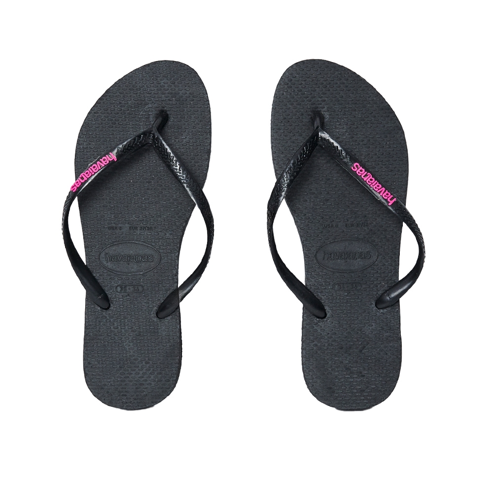 Havaianas Slim Logo Pop Up 女鞋 黑粉色 跳色 細帶 夾腳拖 拖鞋 4119787-1094W