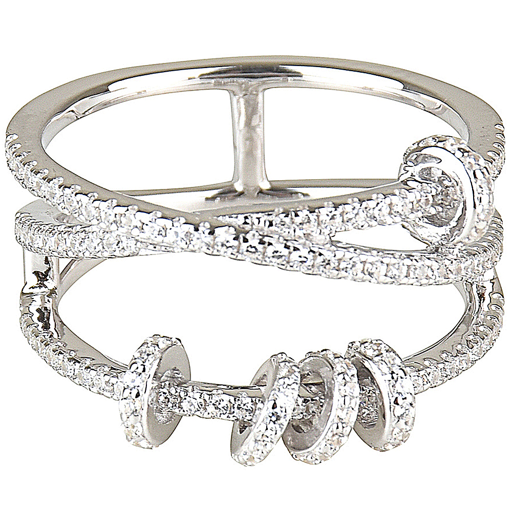 apm MONACO PIERCING系列晶鑽鑲飾交叉圓環造型戒指-銀