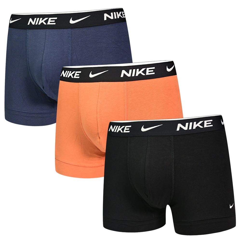 Nike Everyday Cotton Stretch 高彈力棉質貼身平口褲/四角褲 NIKE內褲-黑、橘、灰藍 三入組